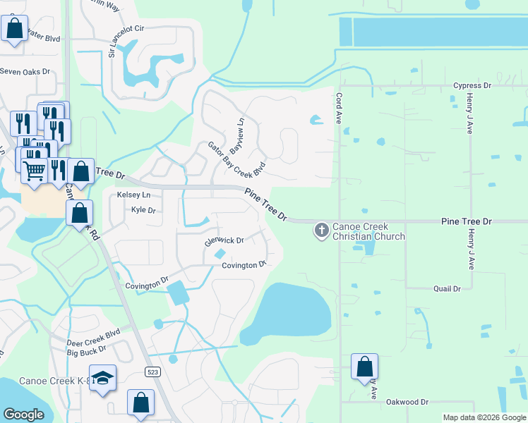 map of restaurants, bars, coffee shops, grocery stores, and more near 1116 Hilltop Place in St. Cloud