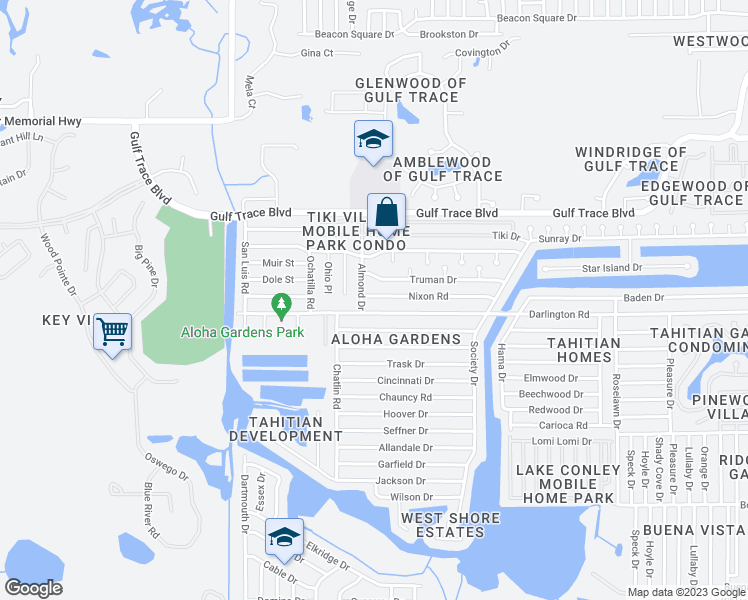 map of restaurants, bars, coffee shops, grocery stores, and more near 3336 Nixon Road in Holiday
