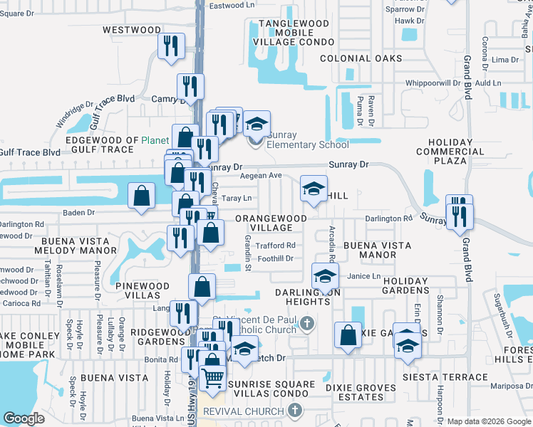 map of restaurants, bars, coffee shops, grocery stores, and more near in Holiday