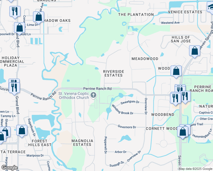 map of restaurants, bars, coffee shops, grocery stores, and more near 6316 Alcester Drive in New Port Richey