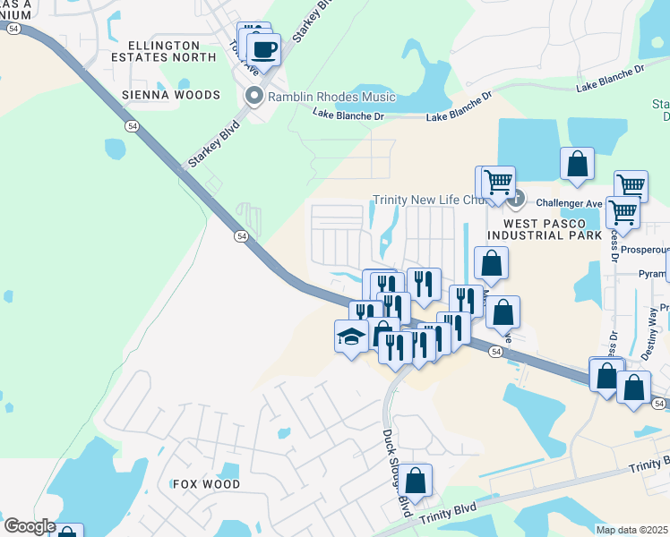 map of restaurants, bars, coffee shops, grocery stores, and more near 10602 Hayden Avenue in New Port Richey