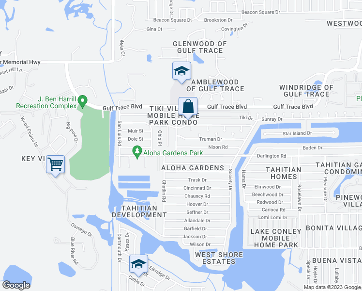 map of restaurants, bars, coffee shops, grocery stores, and more near 3333 Nixon Road in Holiday