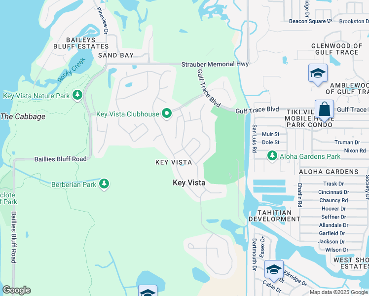 map of restaurants, bars, coffee shops, grocery stores, and more near Sierra Vista Way in Key Vista