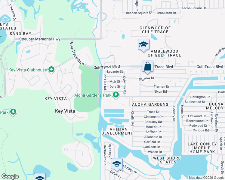map of restaurants, bars, coffee shops, grocery stores, and more near 3112 Salton Street in Holiday