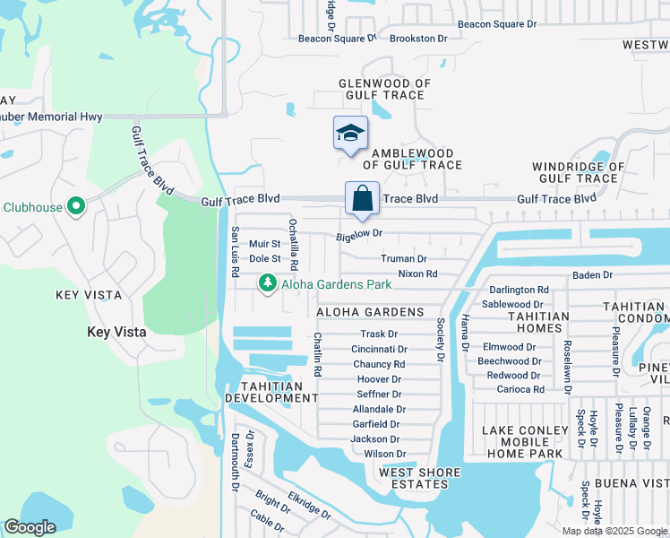map of restaurants, bars, coffee shops, grocery stores, and more near 2520 Fentress Place in Holiday