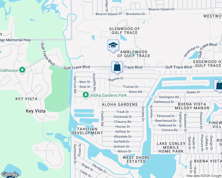 map of restaurants, bars, coffee shops, grocery stores, and more near 2520 Fentress Place in Holiday