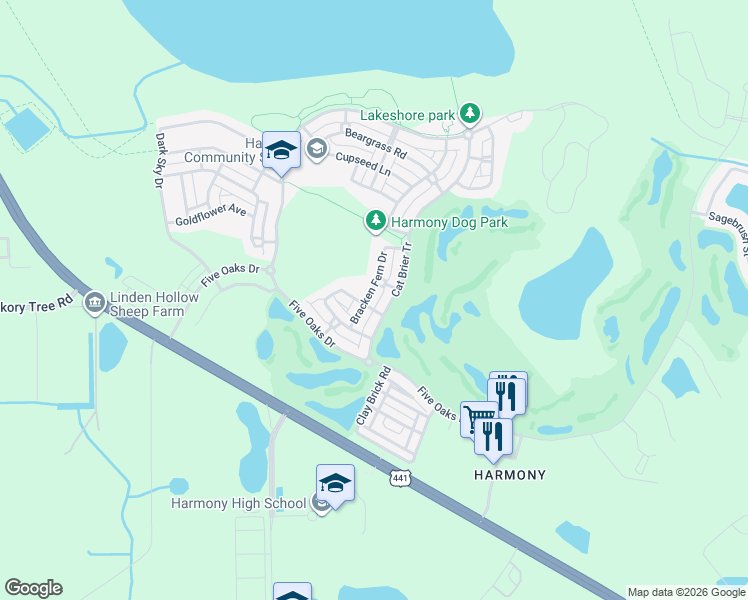 map of restaurants, bars, coffee shops, grocery stores, and more near 3337 Bracken Fern Drive in Osceola County