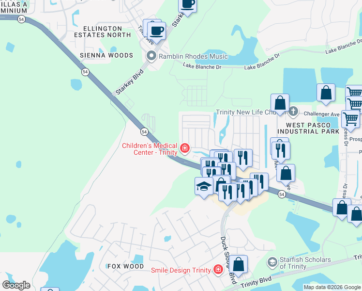 map of restaurants, bars, coffee shops, grocery stores, and more near 10520 Hayden Avenue in New Port Richey