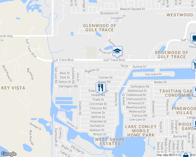 map of restaurants, bars, coffee shops, grocery stores, and more near 3450 Nixon Road in Holiday