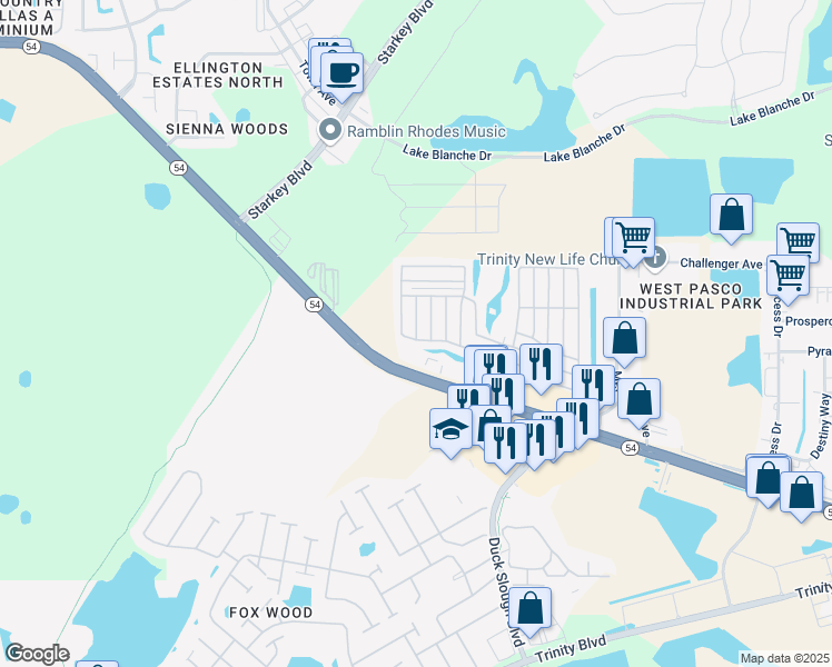 map of restaurants, bars, coffee shops, grocery stores, and more near 10602 Hayden Avenue in New Port Richey