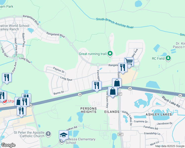 map of restaurants, bars, coffee shops, grocery stores, and more near 2534 Rail Spur in Odessa
