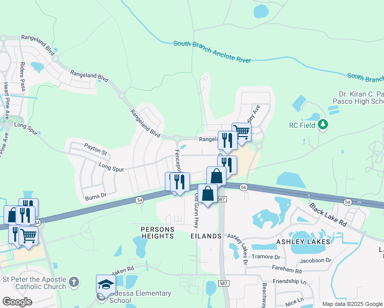 map of restaurants, bars, coffee shops, grocery stores, and more near 13139 Gladstone Drive in Odessa