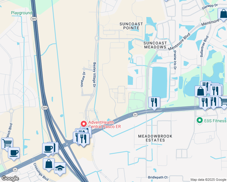 map of restaurants, bars, coffee shops, grocery stores, and more near 16885 Amaranth Drive in Lutz