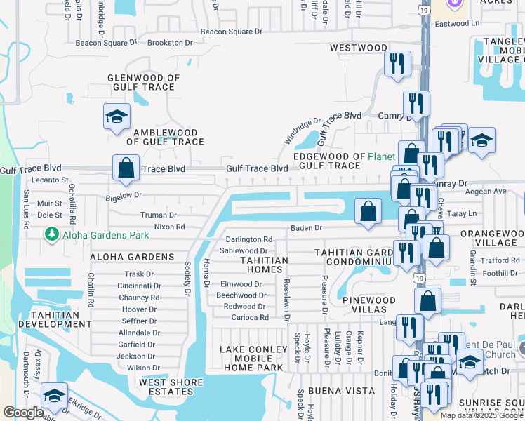 map of restaurants, bars, coffee shops, grocery stores, and more near 3902 Star Island Drive in Holiday