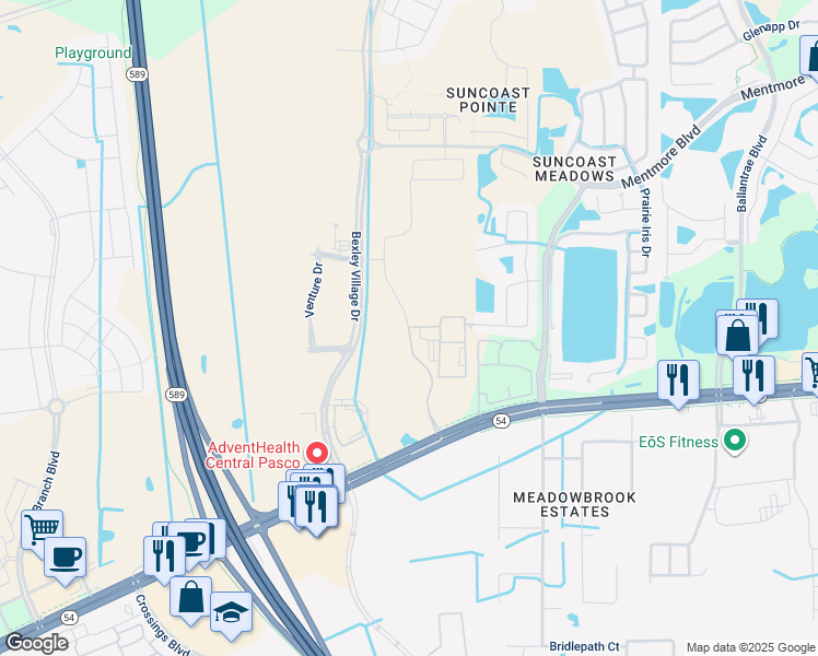 map of restaurants, bars, coffee shops, grocery stores, and more near 16915 Florida 54 in Lutz