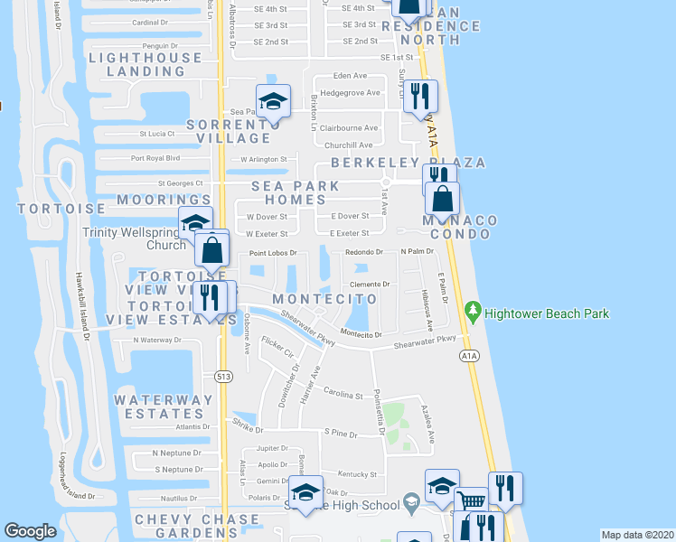 map of restaurants, bars, coffee shops, grocery stores, and more near 680 Ventura Drive in Satellite Beach