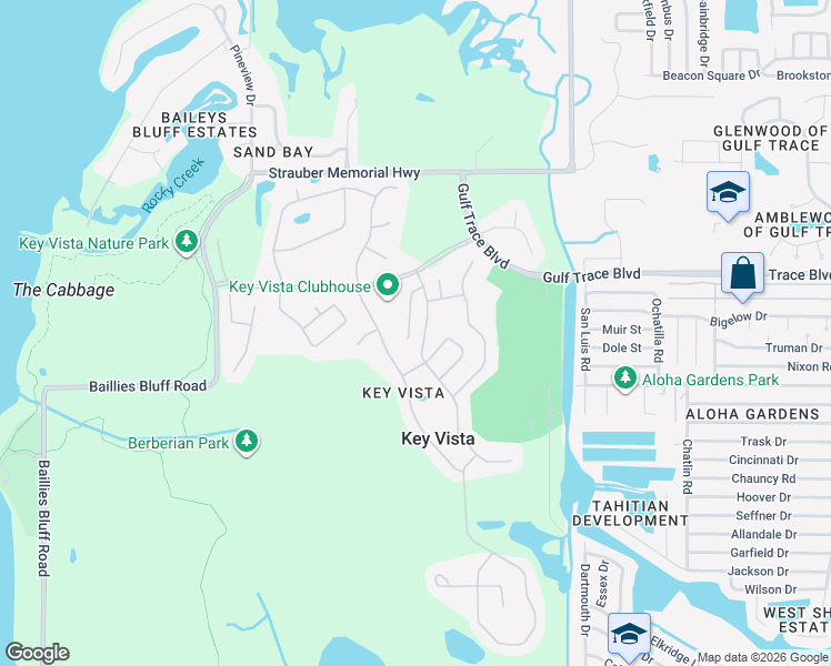 map of restaurants, bars, coffee shops, grocery stores, and more near 2614 Hawk Roost Court in Holiday
