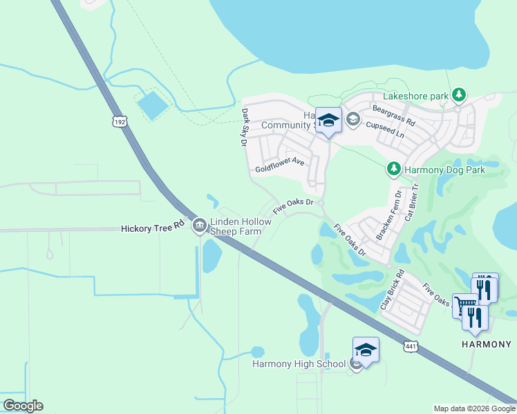 map of restaurants, bars, coffee shops, grocery stores, and more near 3316 Grande Heron Drive in Osceola County
