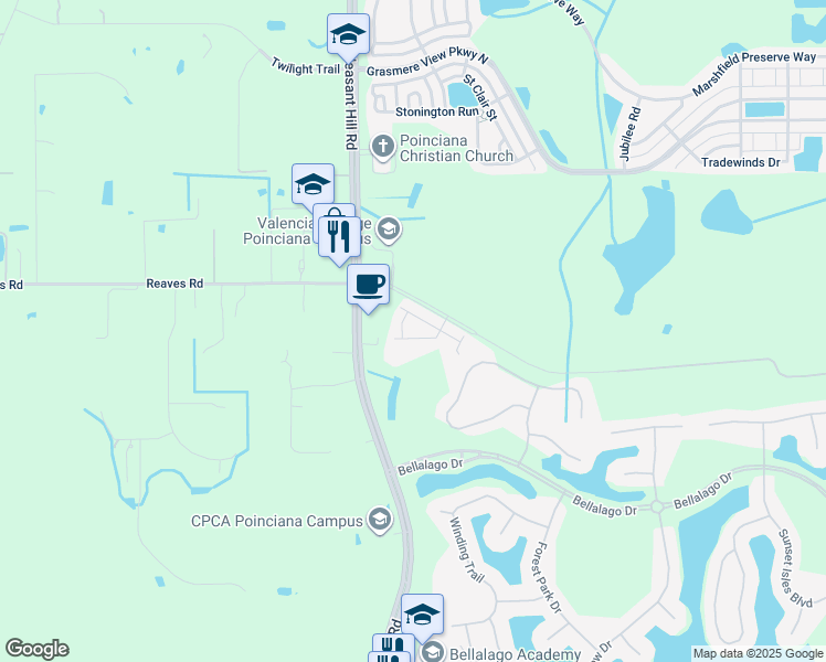 map of restaurants, bars, coffee shops, grocery stores, and more near 3413 Bellissimo Avenue in Kissimmee