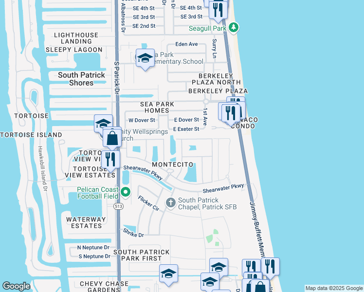 map of restaurants, bars, coffee shops, grocery stores, and more near 726 Ventura Drive in Satellite Beach