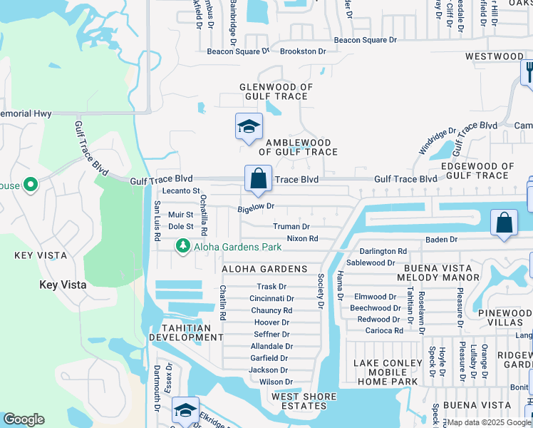 map of restaurants, bars, coffee shops, grocery stores, and more near 2620 Edison Place in Holiday