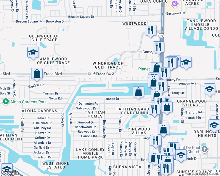 map of restaurants, bars, coffee shops, grocery stores, and more near 2618 Albion Street in Holiday