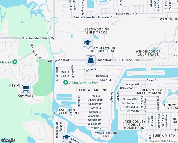 map of restaurants, bars, coffee shops, grocery stores, and more near 2621 Edison Place in Holiday