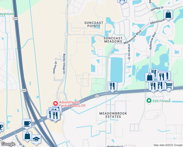 map of restaurants, bars, coffee shops, grocery stores, and more near 17003 Odessa Drive in Land O' Lakes