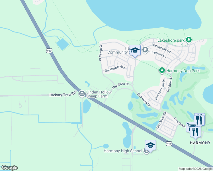map of restaurants, bars, coffee shops, grocery stores, and more near 3316 Grande Heron Drive in Osceola County