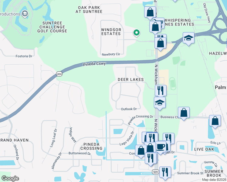 map of restaurants, bars, coffee shops, grocery stores, and more near 4782 Outlook Drive in Melbourne