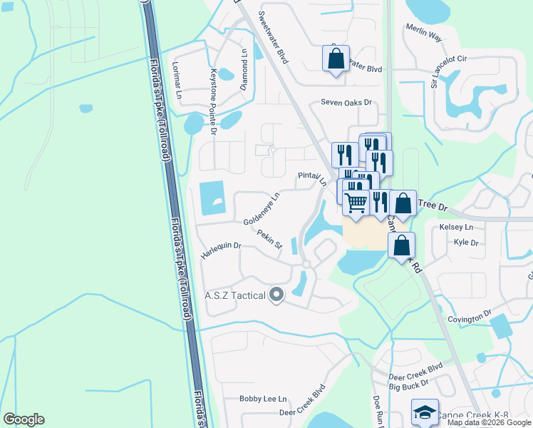 map of restaurants, bars, coffee shops, grocery stores, and more near 3440 Goldeneye Lane in St. Cloud