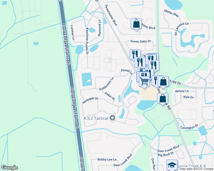map of restaurants, bars, coffee shops, grocery stores, and more near 3441 Goldeneye Lane in Saint Cloud