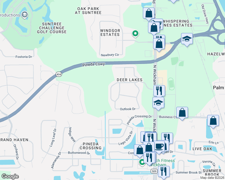map of restaurants, bars, coffee shops, grocery stores, and more near 4782 Outlook Drive in Melbourne