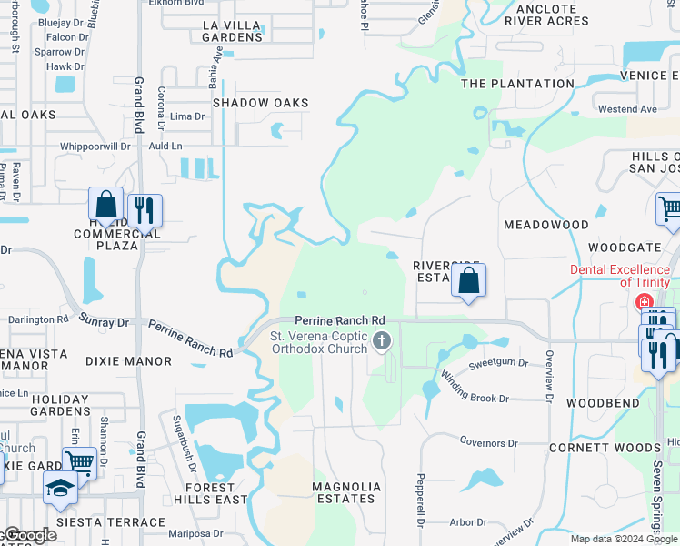 map of restaurants, bars, coffee shops, grocery stores, and more near 6029 Perrine Ranch Rd in New Port Richey
