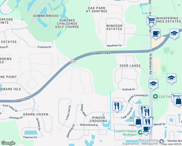 map of restaurants, bars, coffee shops, grocery stores, and more near 3286 Peninsula Circle in Melbourne