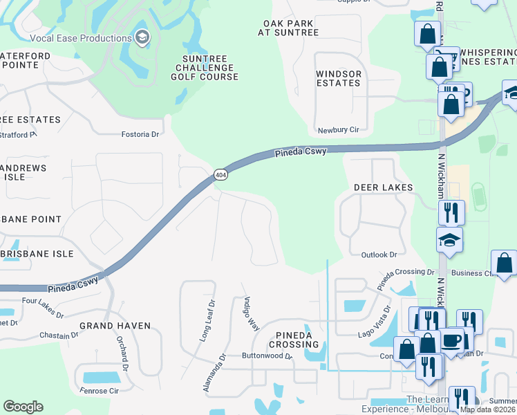 map of restaurants, bars, coffee shops, grocery stores, and more near 3257 Peninsula Circle in Melbourne