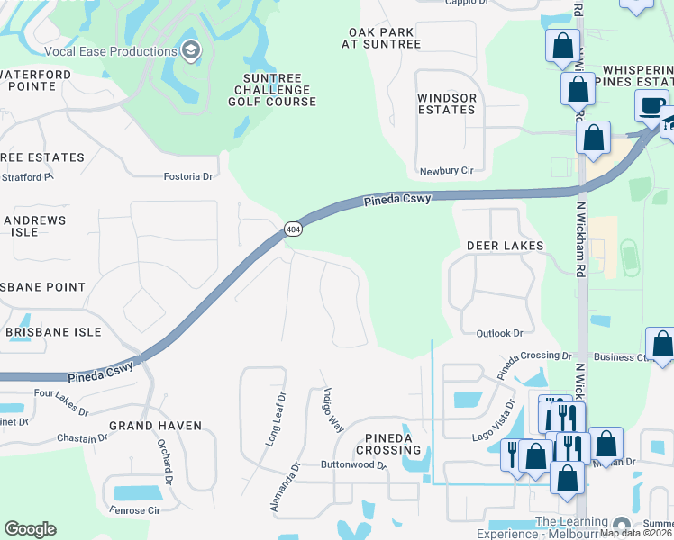 map of restaurants, bars, coffee shops, grocery stores, and more near 3257 Peninsula Circle in Melbourne