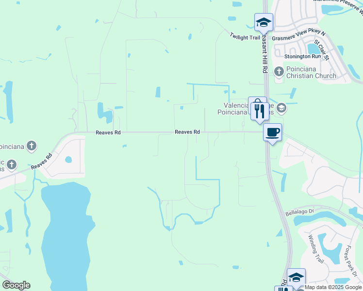 map of restaurants, bars, coffee shops, grocery stores, and more near 3304 Steeplechase Lane in Kissimmee