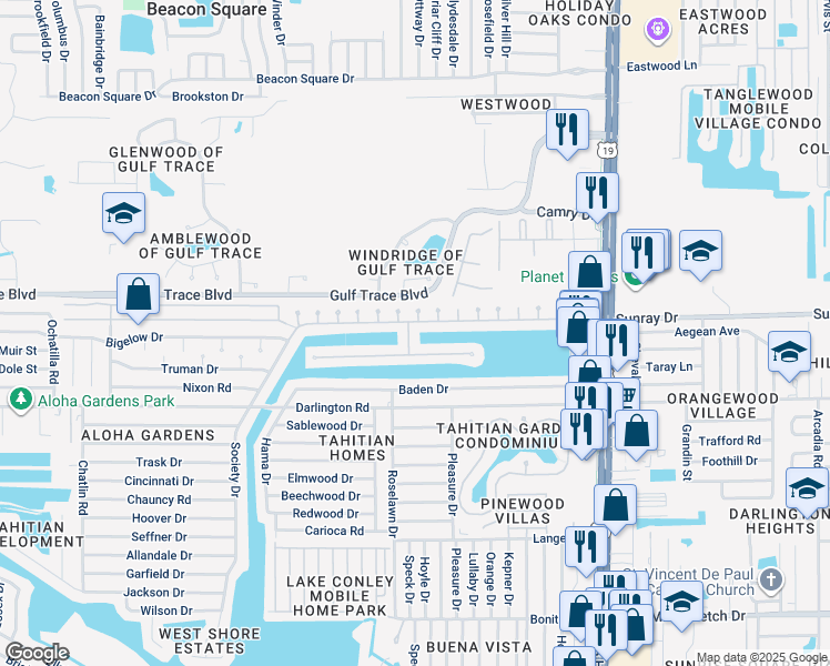 map of restaurants, bars, coffee shops, grocery stores, and more near 2618 Albion Street in Holiday