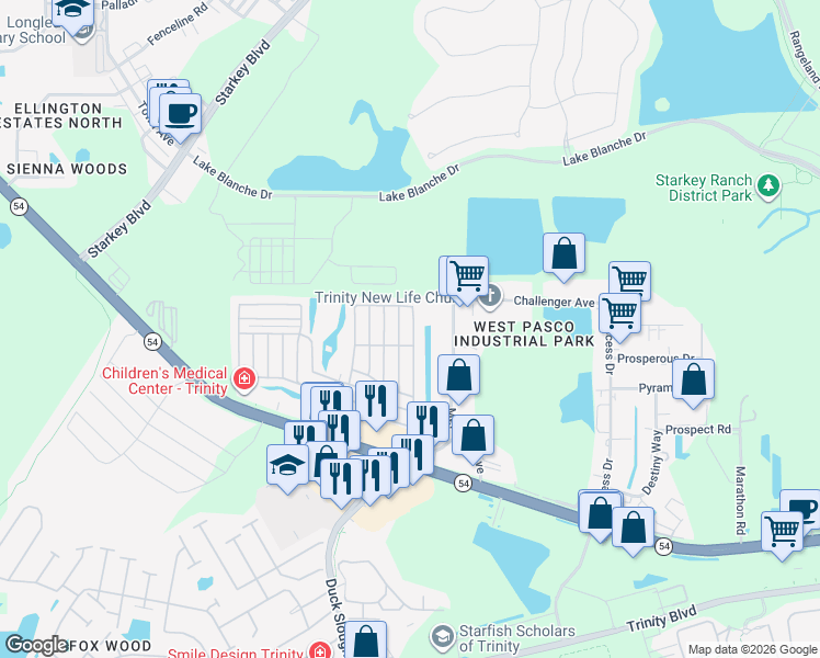 map of restaurants, bars, coffee shops, grocery stores, and more near 2622 Lake Haven Drive in New Port Richey