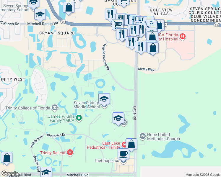 map of restaurants, bars, coffee shops, grocery stores, and more near 8742 Capstone Ranch Drive in New Port Richey