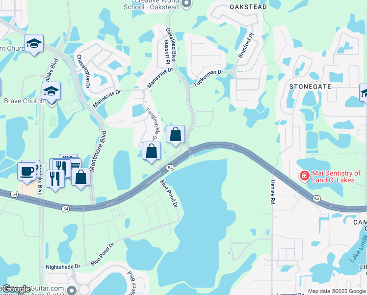 map of restaurants, bars, coffee shops, grocery stores, and more near 2739 Oakstead Boulevard in Land O' Lakes