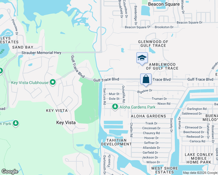 map of restaurants, bars, coffee shops, grocery stores, and more near 3031 San Luis Road in Holiday