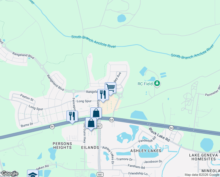 map of restaurants, bars, coffee shops, grocery stores, and more near Rangeland Boulevard in Odessa