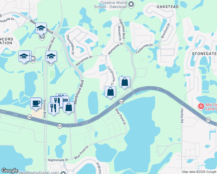 map of restaurants, bars, coffee shops, grocery stores, and more near 2753 Tanglewylde Drive in Land O' Lakes