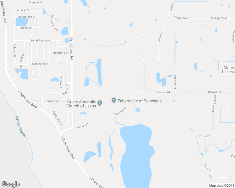 map of restaurants, bars, coffee shops, grocery stores, and more near 4451 Reaves Road in Kissimmee