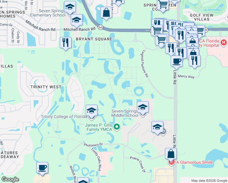 map of restaurants, bars, coffee shops, grocery stores, and more near 2500 Welbilt Boulevard in Trinity