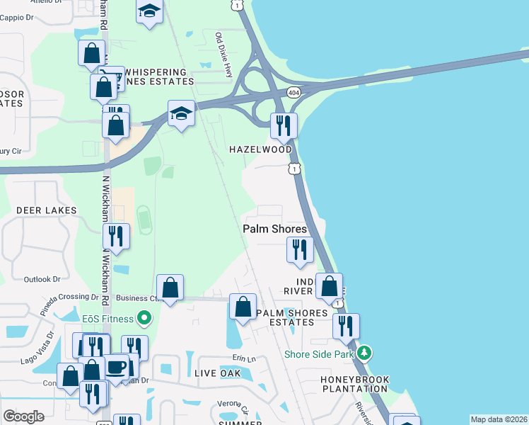 map of restaurants, bars, coffee shops, grocery stores, and more near 2500 Merrman Drive in Melbourne
