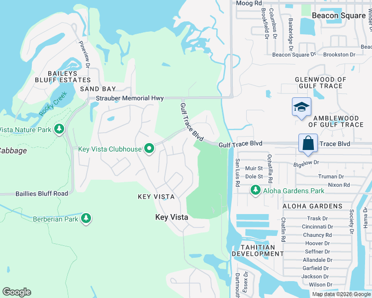 map of restaurants, bars, coffee shops, grocery stores, and more near 2716 Big Pine Drive in Holiday
