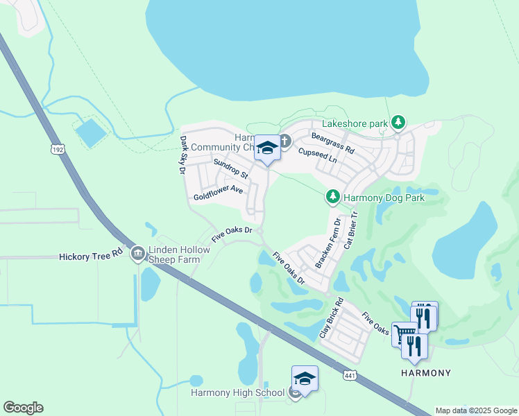 map of restaurants, bars, coffee shops, grocery stores, and more near 3442 Schoolhouse Road in Osceola County